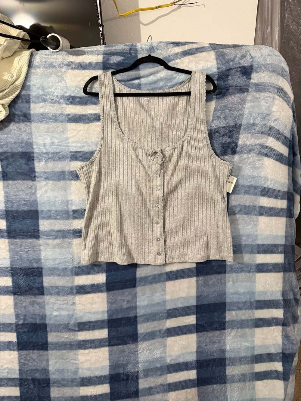 Aerie Ribbed Button-Down Tank Top with Lettuce Edge